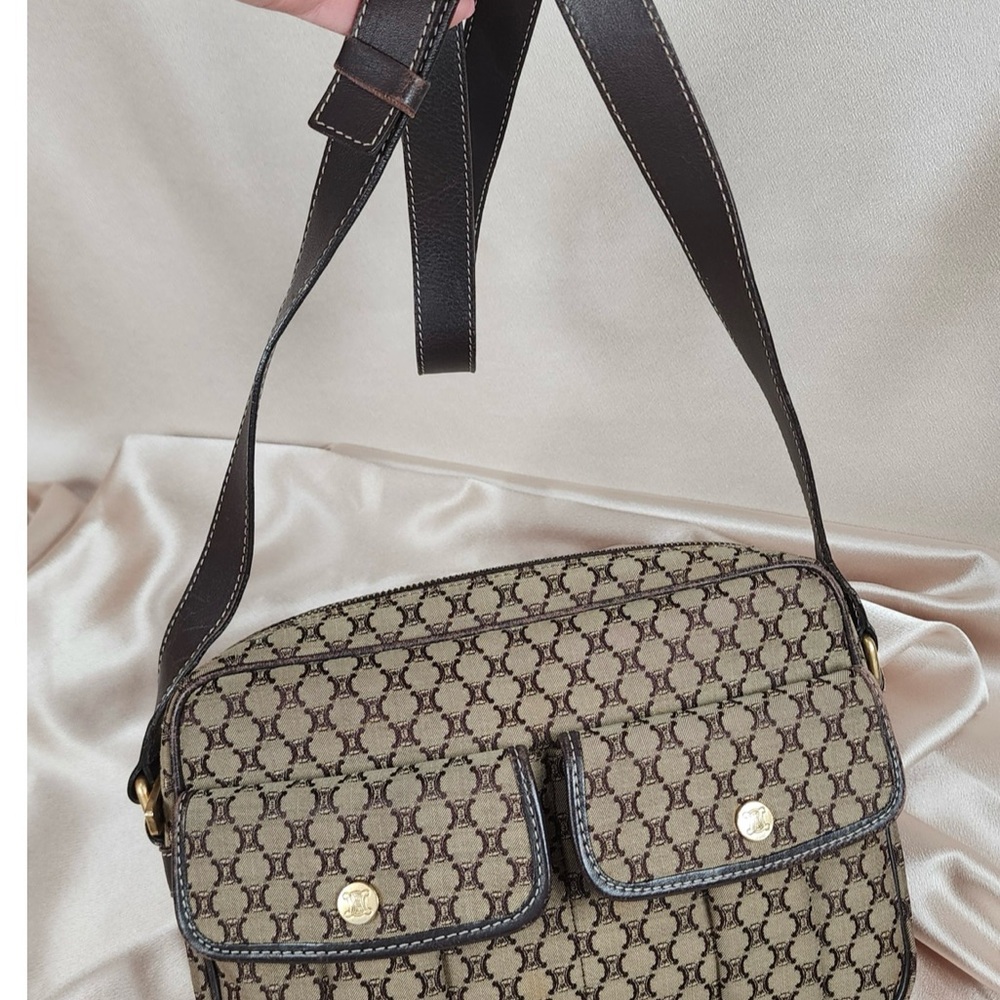 Celine Tan and Brown Monogram Shoulder Bag